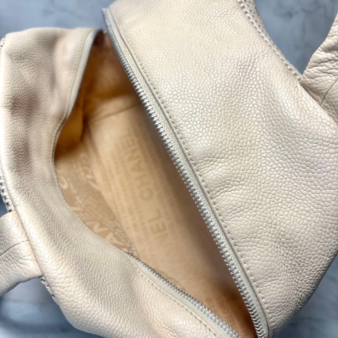 10万→♡シャネル パンチング ハンドバッグ ベージュ キャビアスキン デカココ