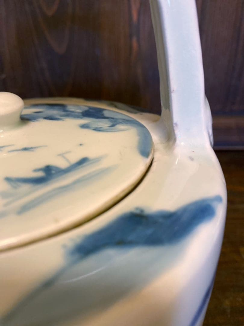 177 美品‼︎ 骨董　古伊万里　山水染付　陶器銚子　水注　お茶道具　アンティーク