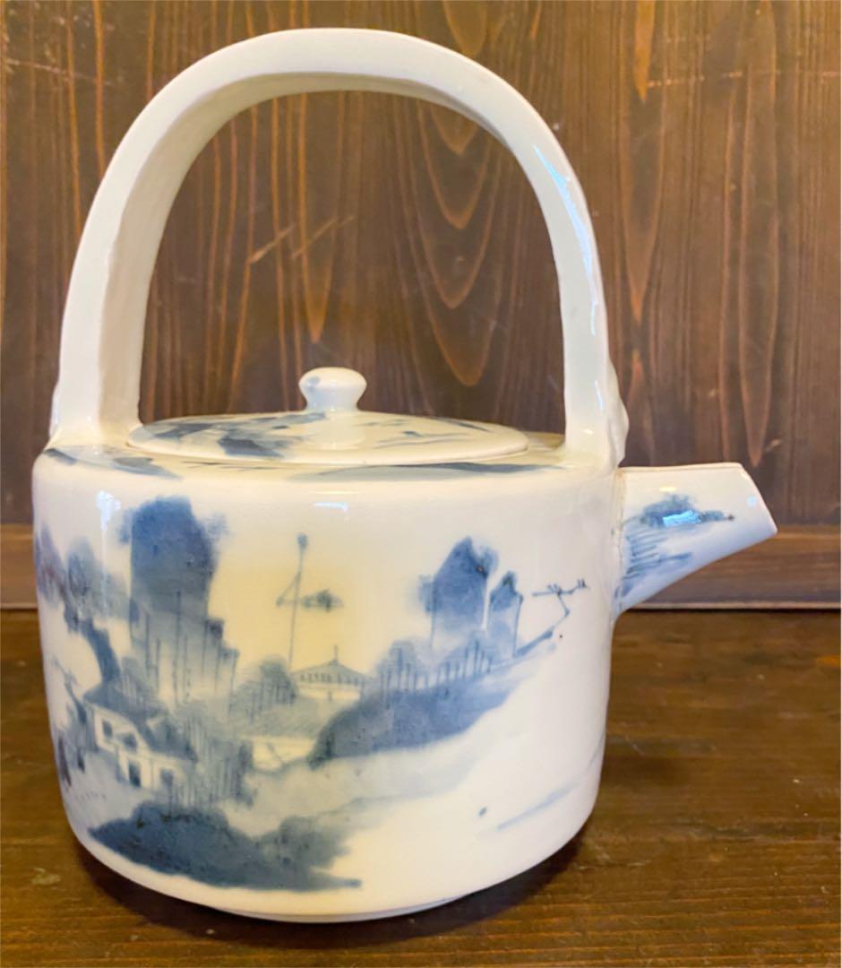 177 美品‼︎ 骨董　古伊万里　山水染付　陶器銚子　水注　お茶道具　アンティーク