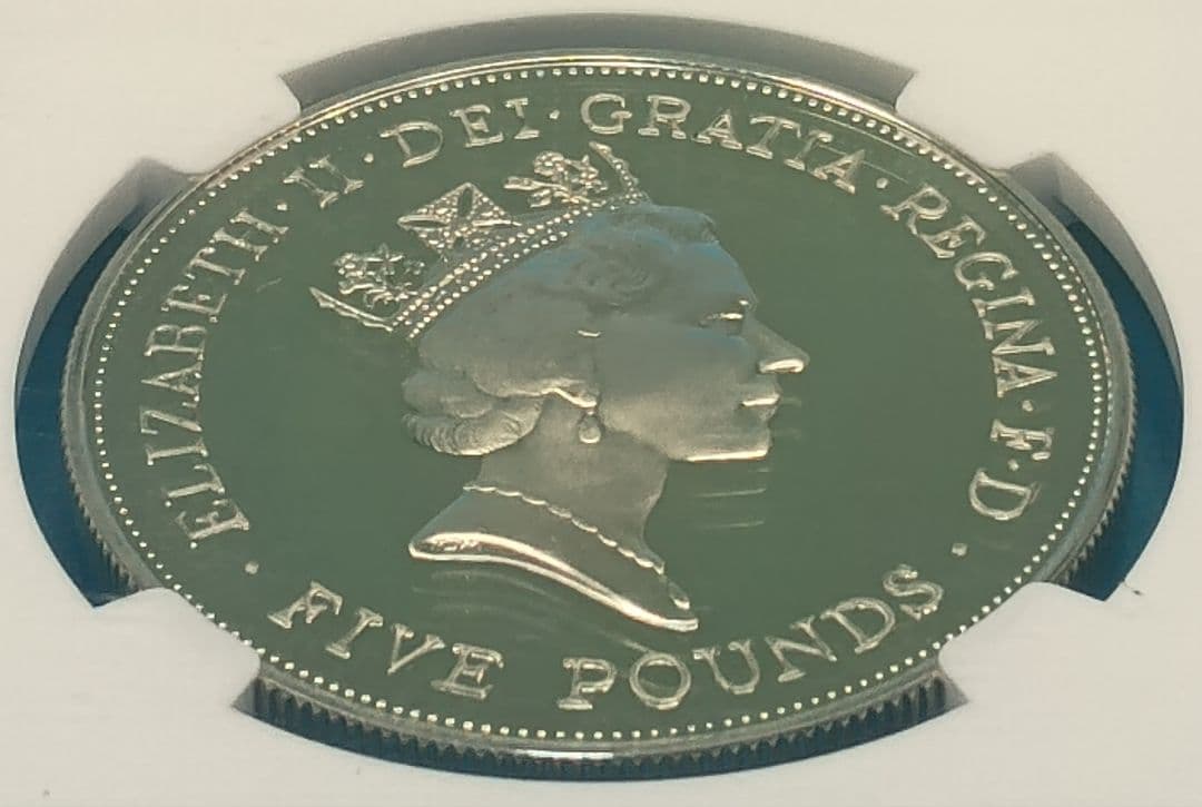 1990 クイーン・マザー 生誕90周年 5ポンド 銀貨 NGC PF69UC