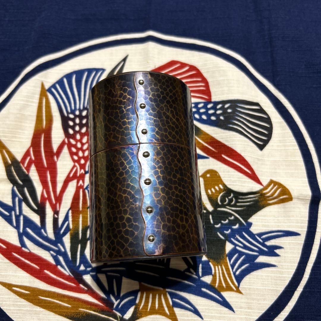 銅製茶筒　鎚起銅器　富貴堂