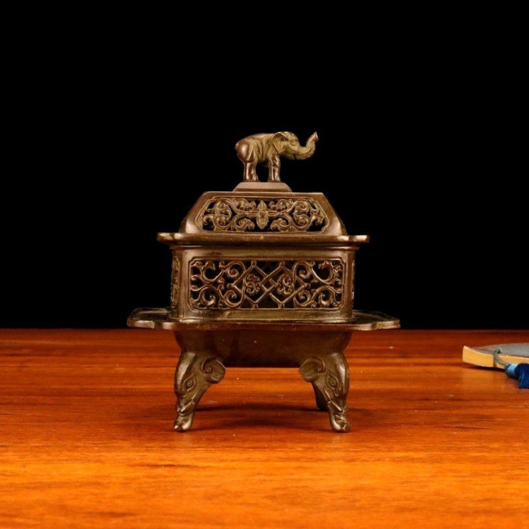 銅 細工 香炉 象蓋三層香炉 茶室 文房案頭 置物 装飾品 工芸品