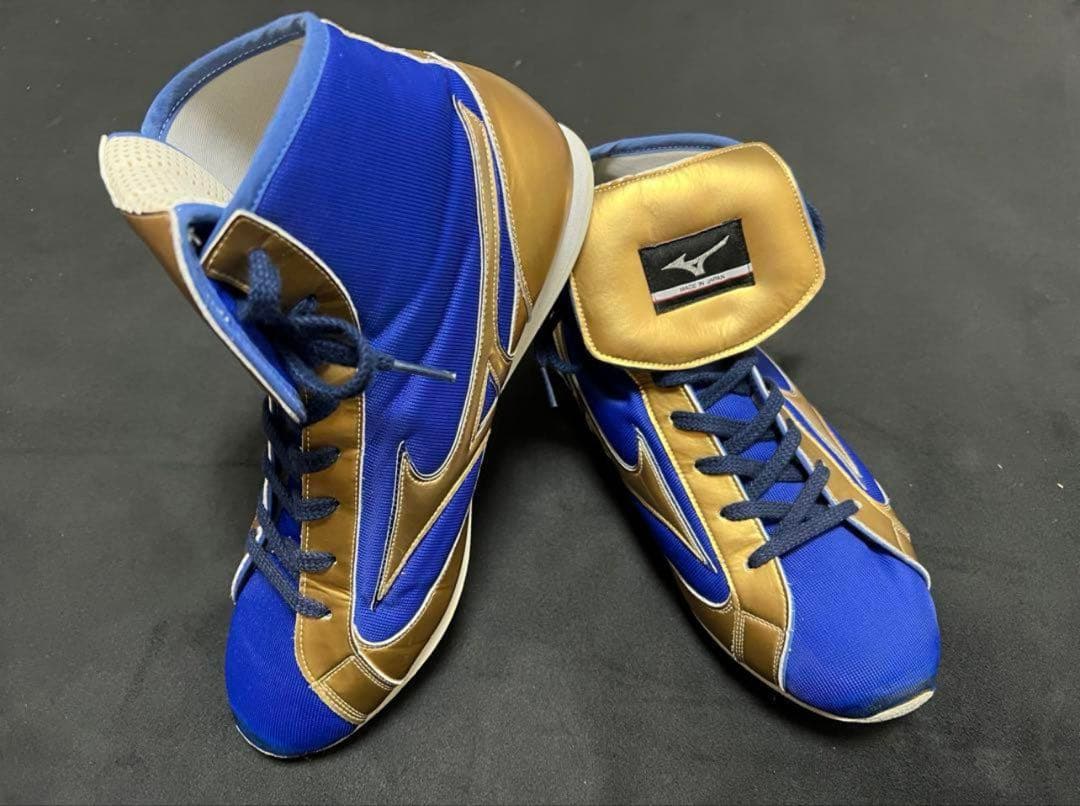 【美品・希少カラー】ミズノ ボクシングシューズ 青×ゴールド ほぼ未使用
