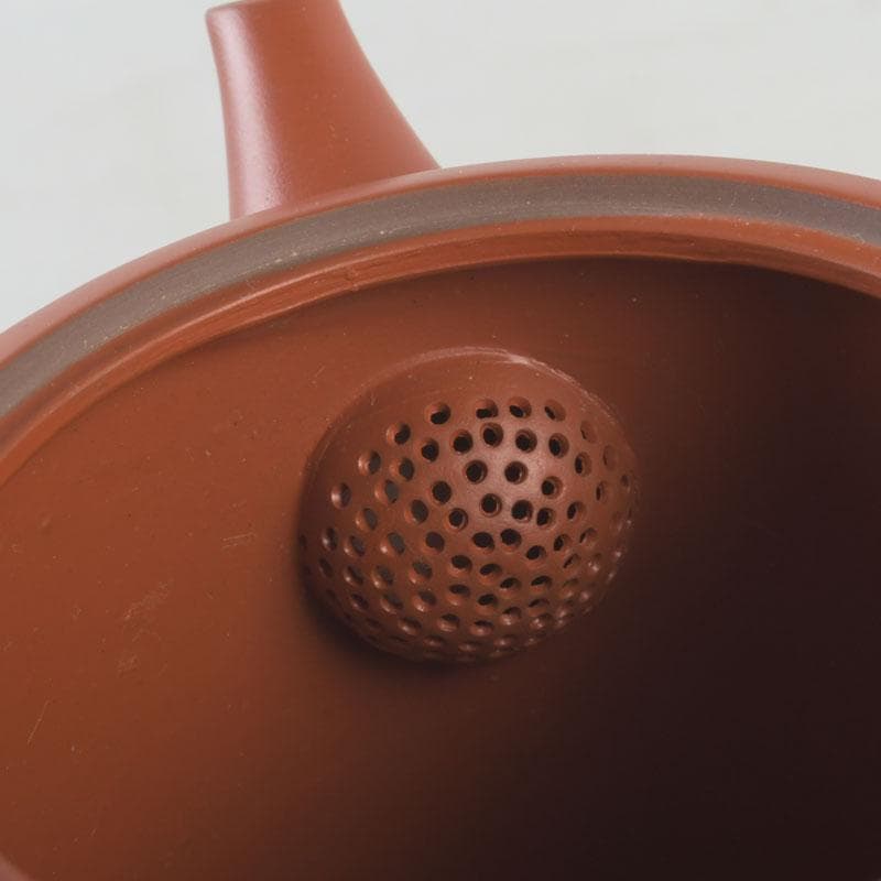 煎茶道具　常滑焼　朱泥　漢詩竹刻　横手急須　V　9580