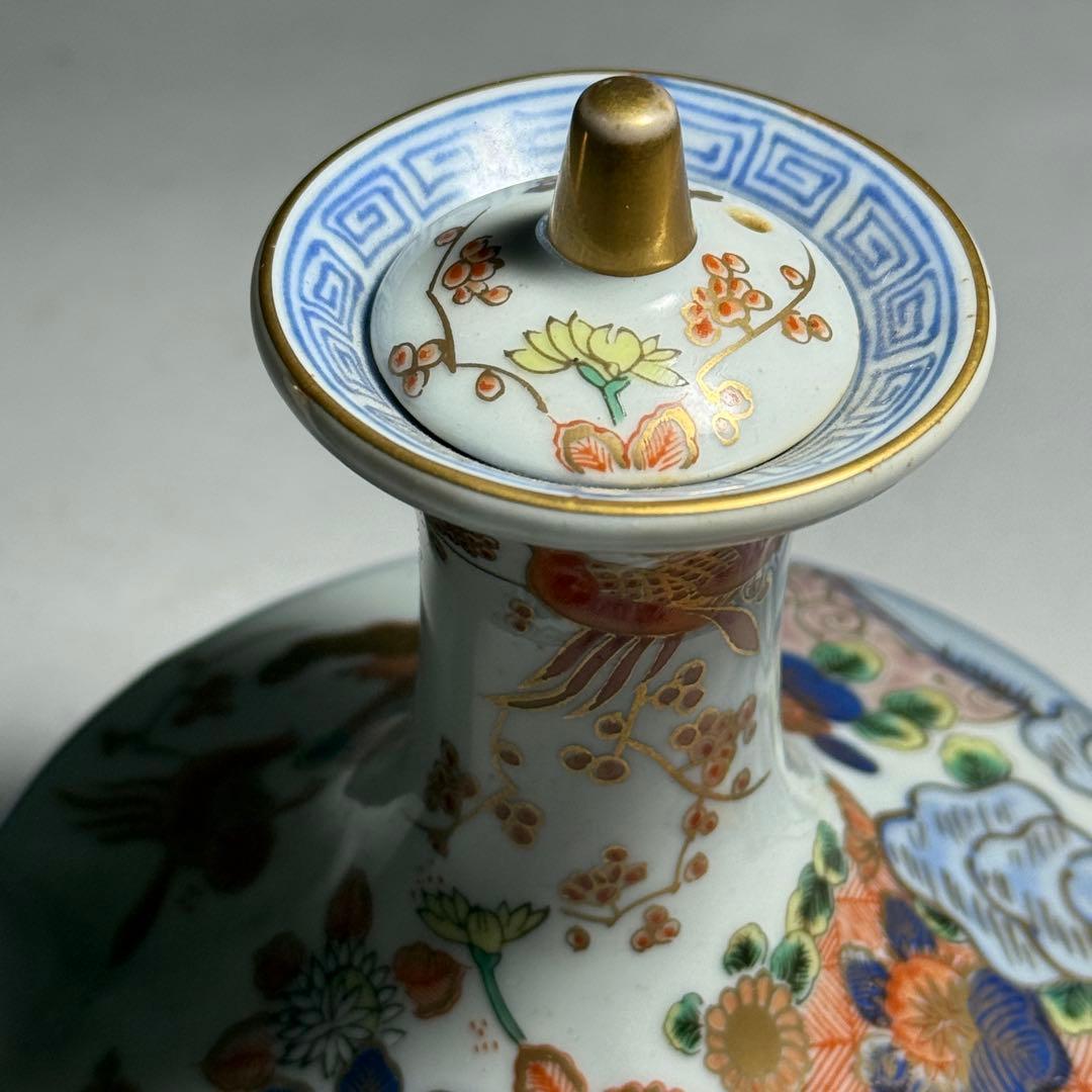 ◆伊万里 染錦金彩花鳥文銚子一対 酒器 上手品 明治時代◆