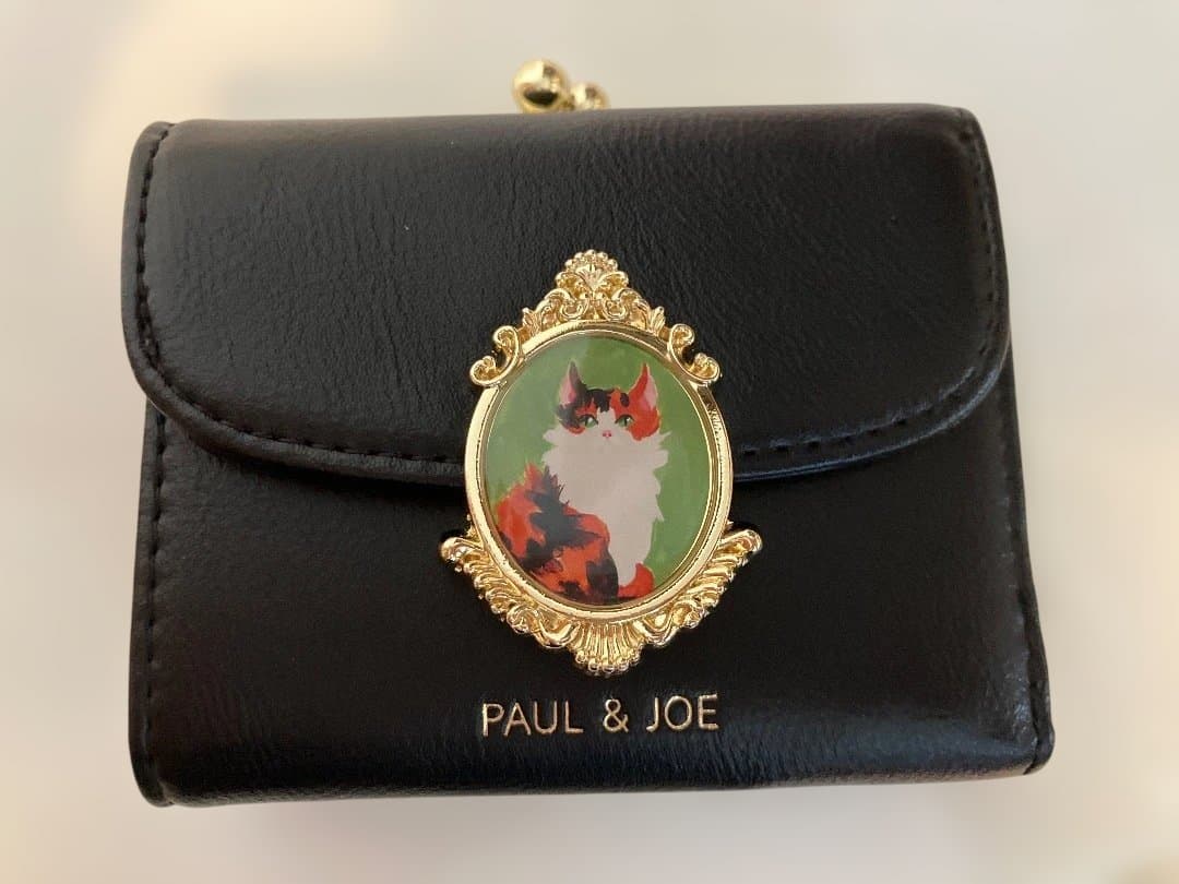 PAUL & JOE 三つ折り財布 ブラック 猫デザイン