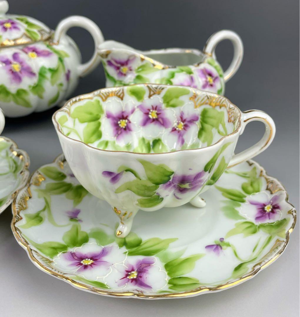 【美品】オールドノリタケ パンジー紋 ティーセット ビオラ 三つ脚 猫足