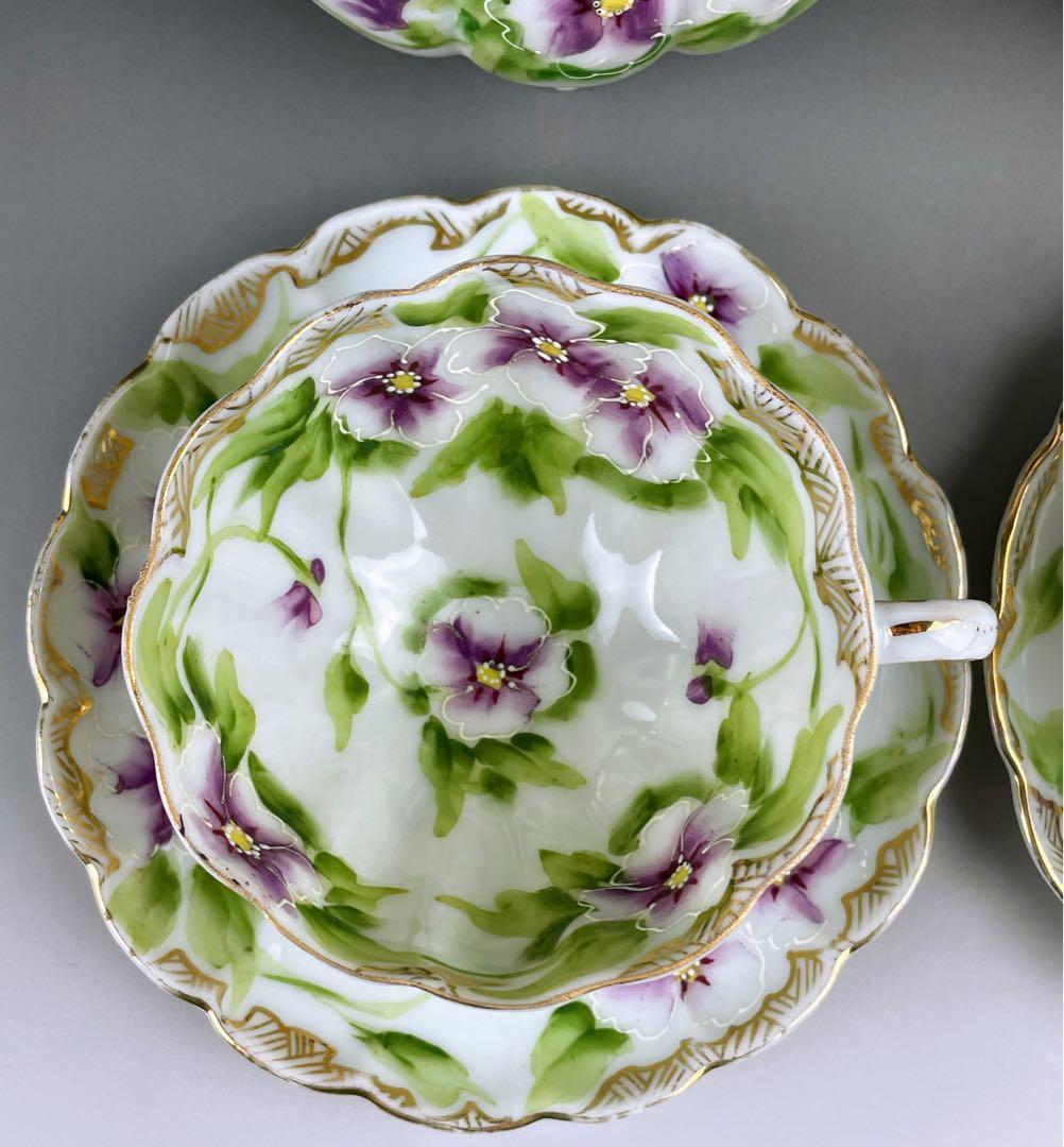 【美品】オールドノリタケ パンジー紋 ティーセット ビオラ 三つ脚 猫足