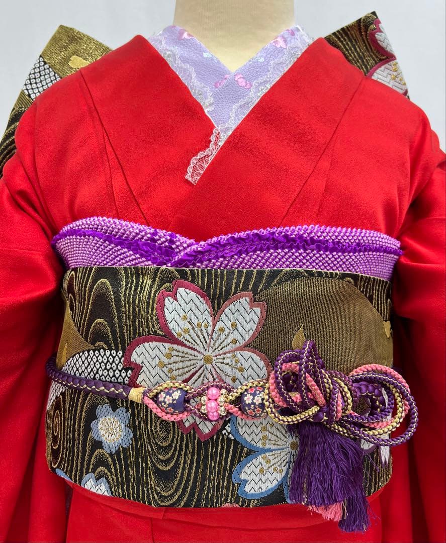 振り袖　フルセット　別誂絞り長襦袢付　赤　黒　ツートーン　成人式　 580