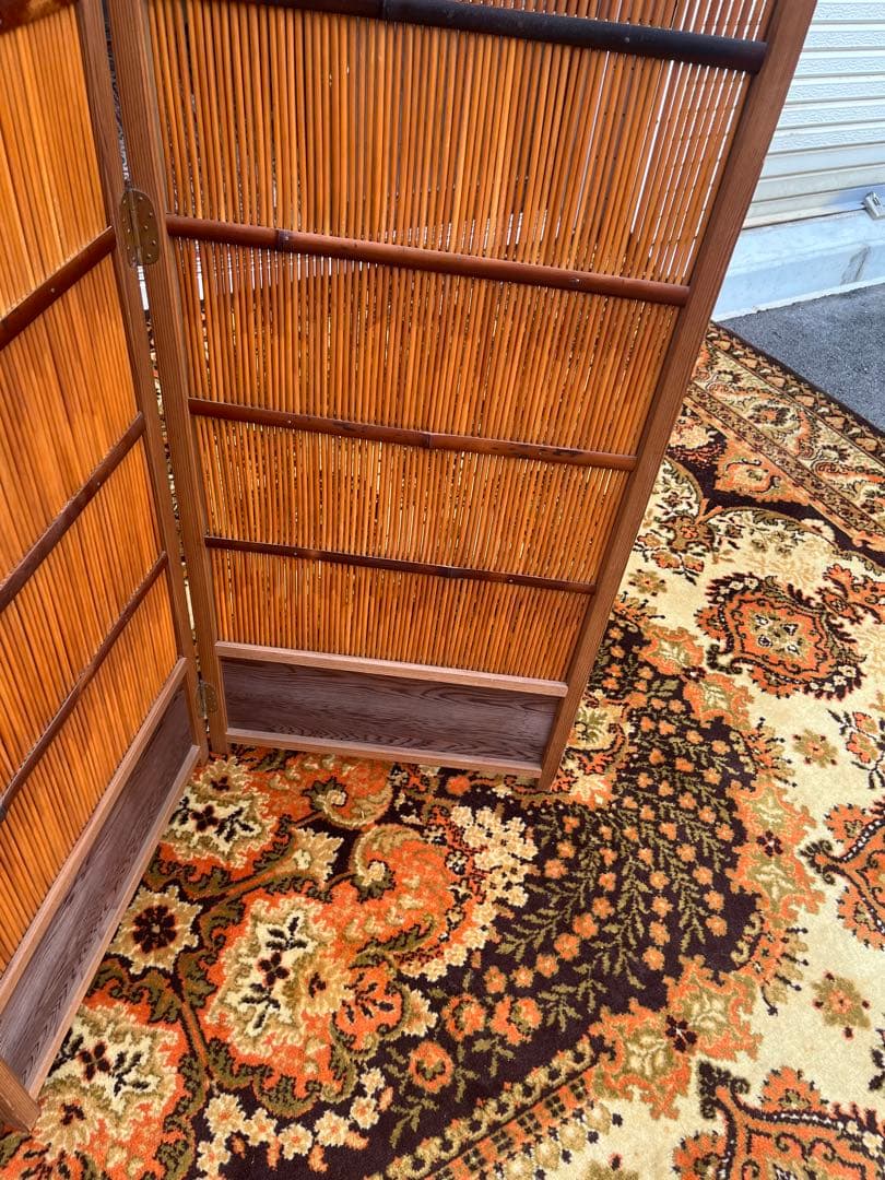 花寄屏風 4枚折 衝立 茶道具 パーテーション 目隠し インテリア 昭和レトロ