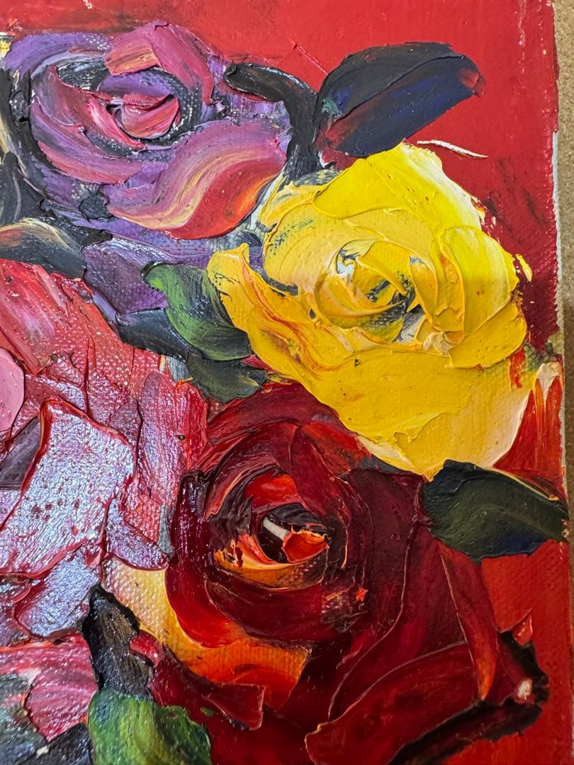 真作」湯浅洋子「花」油彩画　額装　サイン有り