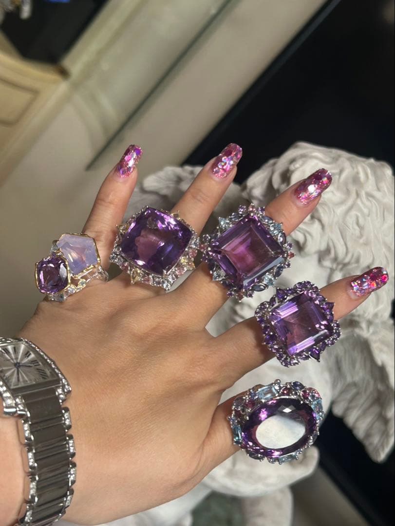 マ*ー様 天然石アメシストスクエア特大サイズ13号