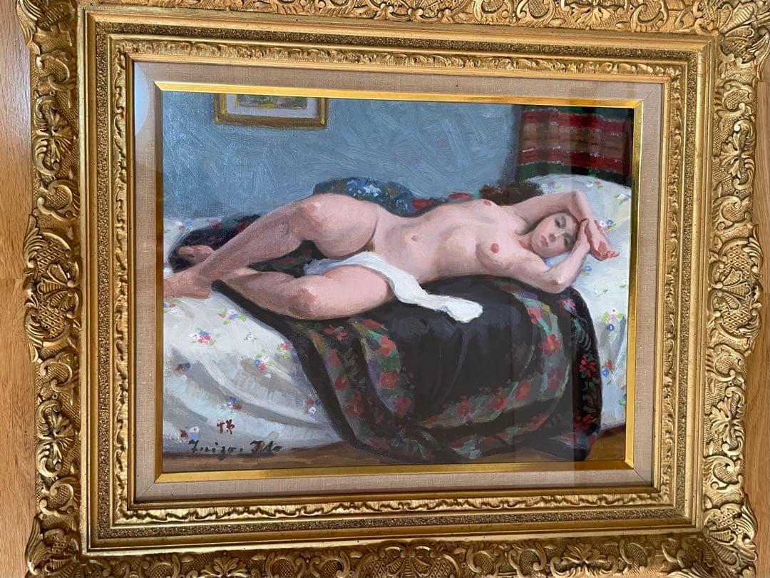 伊藤悌三　『黒いショールと裸婦』　油彩画F6号