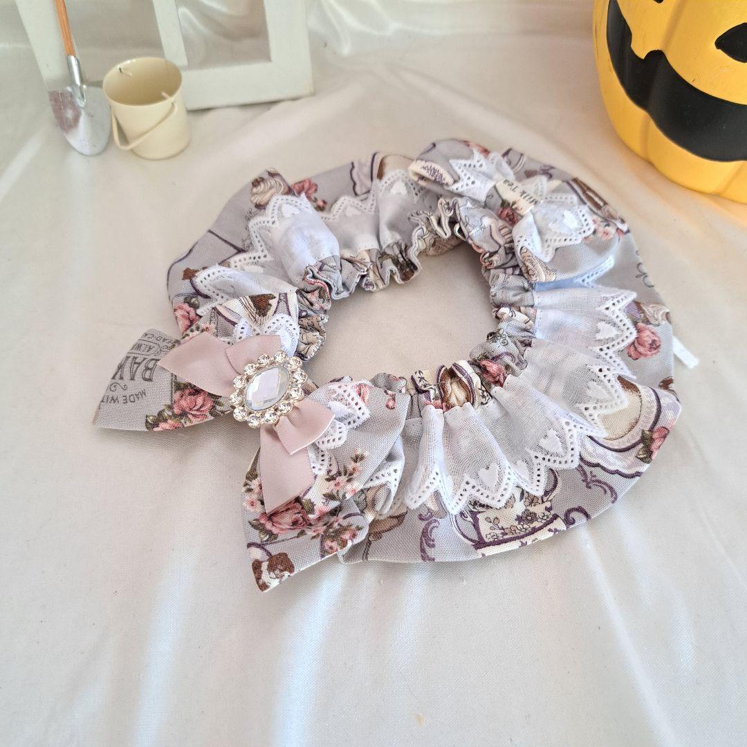 幅広シュシュ、ハロウィン限定、スイートロリータ(シルバー)わんちゃん猫ちゃん用