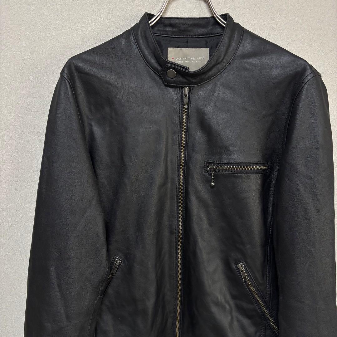 UNITED ARROWS ラムレザー シングルライダースジャケット 黒 L