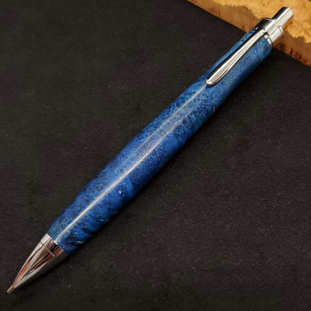 24Bハンドメイド木軸シャーペンスタビライズドウッド青