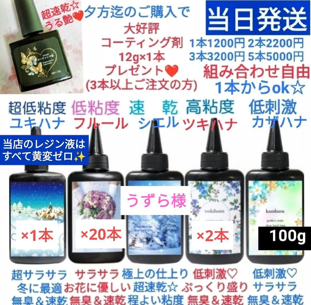 専用レジン液 フルール20本、ツキハナ2本、ユキハナ1本、コーティング剤つき