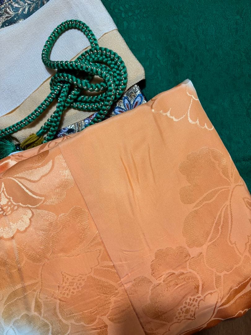 正絹　辻ヶ花地文　正絹無地振袖 花紋　トールゆったりサイズ エメラルドグリーン