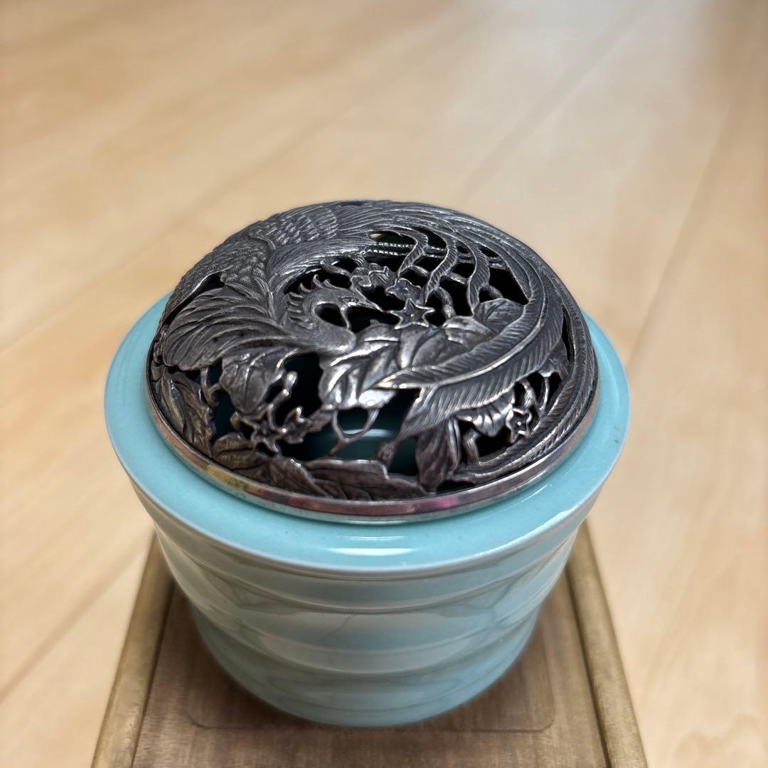 新品　未使用　香炉　925銀製　透かし　鳳凰蓋