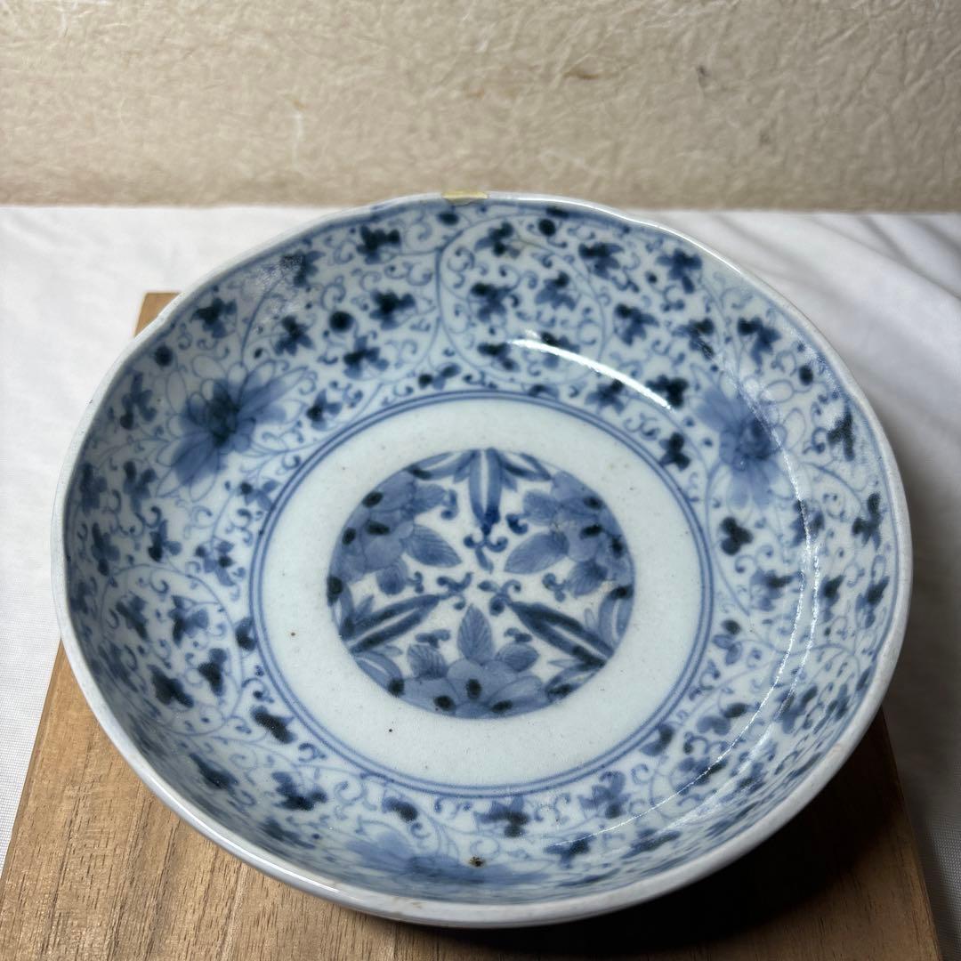 古伊万里 富貴長春 銘 染付け 江戸期 花唐草 钵