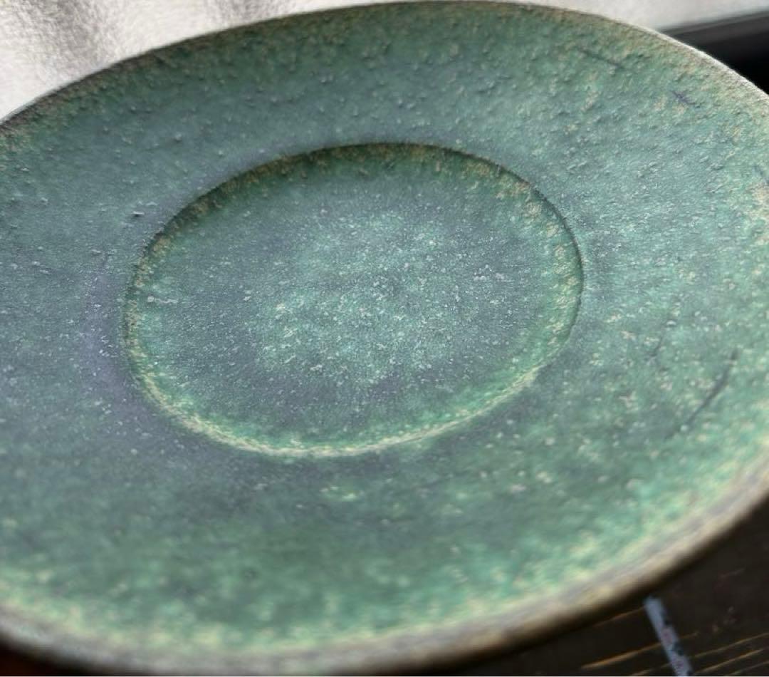 大嶺實清　大嶺工房　三つ足皿　陶器　沖縄　やちむん　緑　囍屋　グリーン　読谷