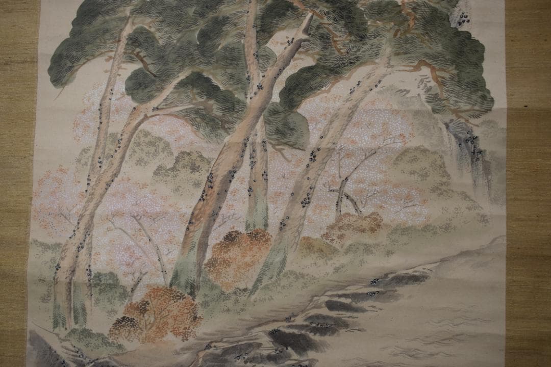 【真作】柴田義薫/春景嵐山山水図/高砂之図/双幅/掛軸☆宝船☆Y-962　JM