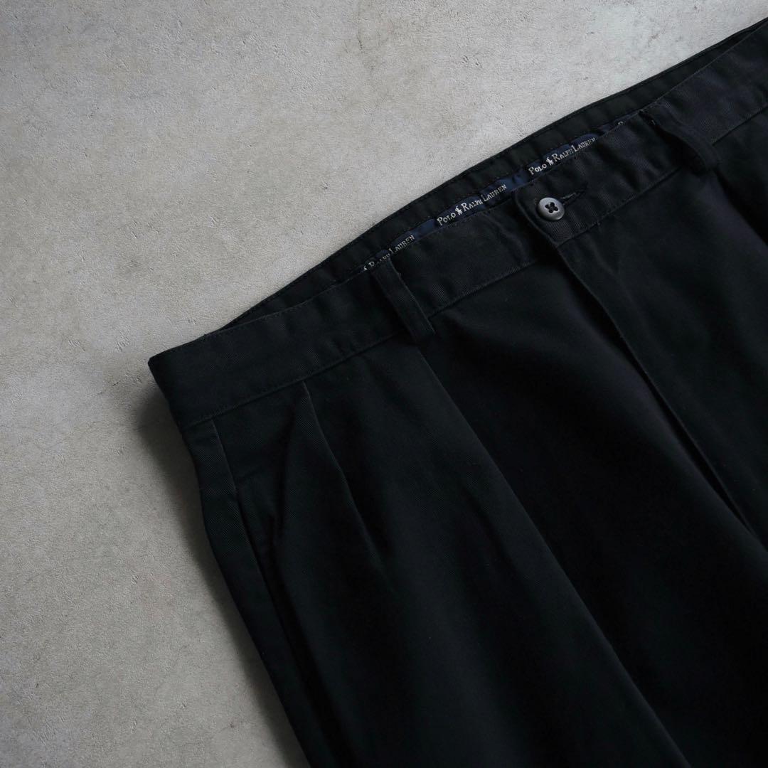 90s ラルフローレン ANDREW PANT ポロチノ黒 タックチノ USA