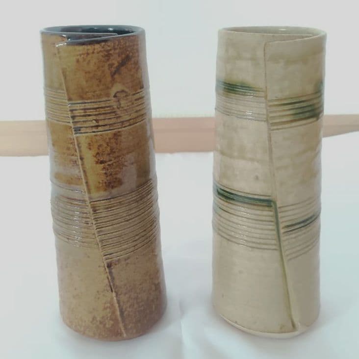 美濃焼　百窯　安藤百利行　花瓶　セット　高さ22cm　箱、由緒書付