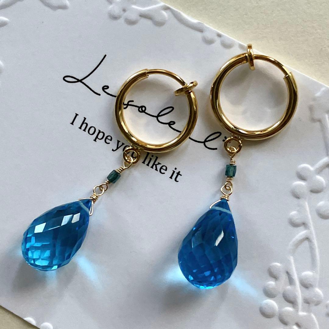 ポメころび◆スーパースイスブルートパーズ×ブルーダイヤイヤリング