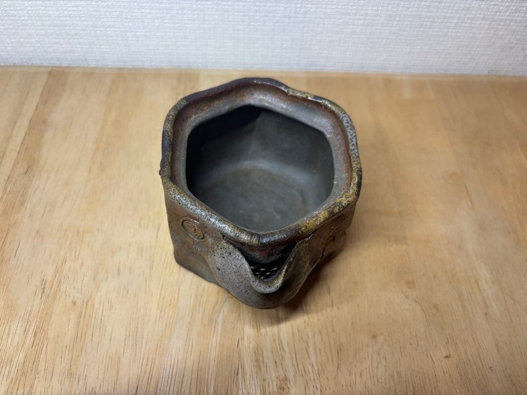 ㊲備前焼 宝瓶 登り窯 白梅 梅 うめ ウメ 手びねり 6角 急須