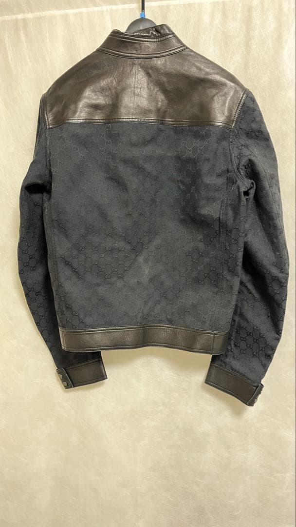 GUCCIブラックレザー 切り替え シングルライダースジャケット!