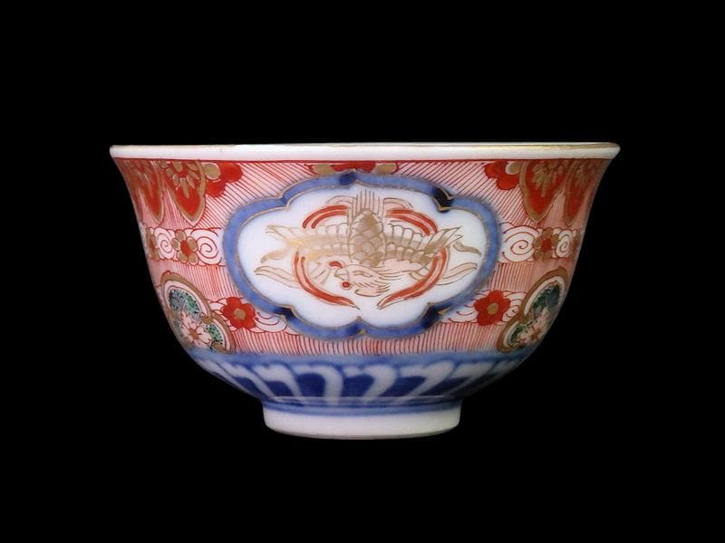 大聖寺伊万里　金襴手　窓絵　鳳凰紋　煎茶碗　向付　５客　A213AS-CWm