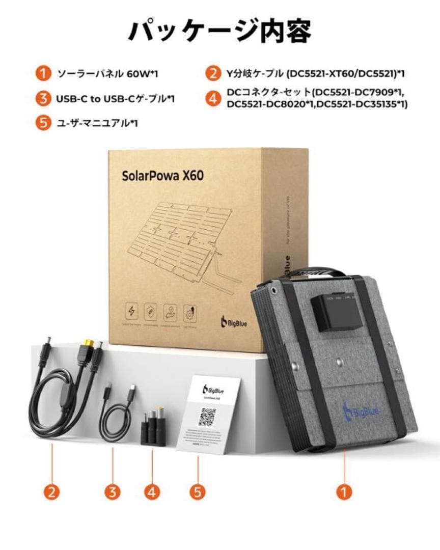 ソーラーパネル ソーラーチャージャー 太陽光パネル 折りたたみ 60w 急速充電