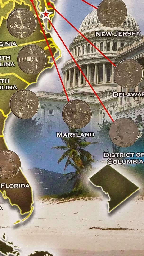 ☆。アメリカ25セントクォーター50州記念アルバム(56枚在中)。