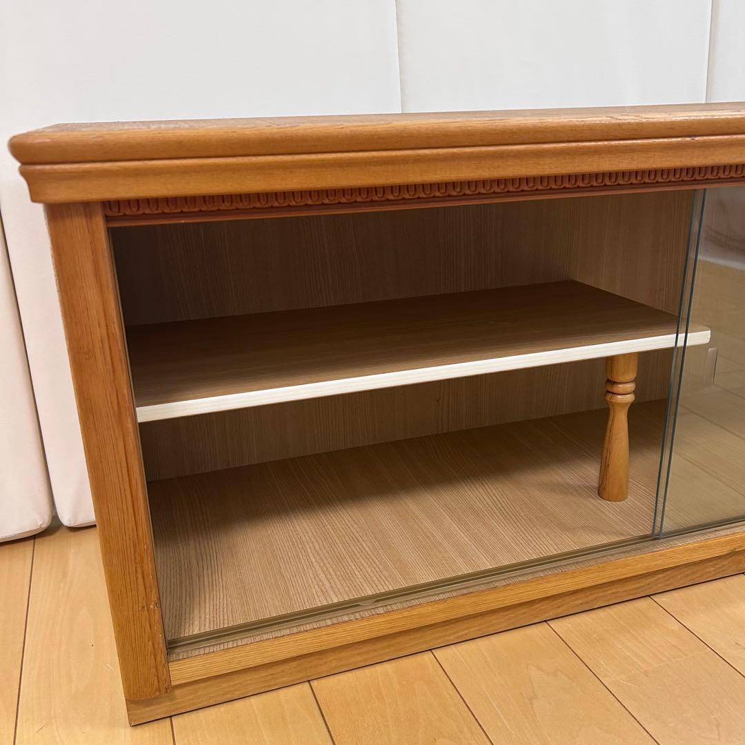 アンティーク　木製 ガラス引き戸 ローボード 飾り棚 キャビネット 北欧レトロ