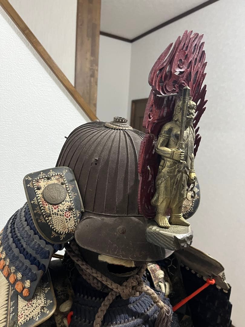 不動明王、炎、最高傑作品、木彫、前立のみ武具甲冑兜戦国時代侍サムライ