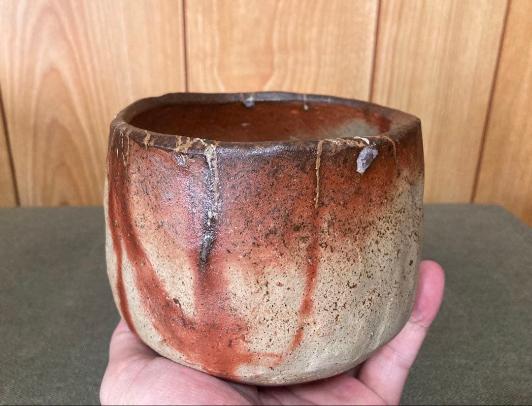 末廣学 備前焼 緋襷茶碗 (検索 焼き締め 森陶岳 火襷