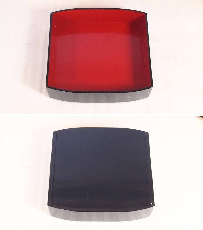 【希少・美品】輪島塗 鶴文 三段重箱 重台 薄造り/変形型 お重/弁当箱 漆器