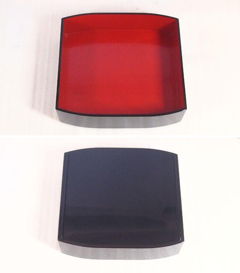 【希少・美品】輪島塗 鶴文 三段重箱 重台 薄造り/変形型 お重/弁当箱 漆器