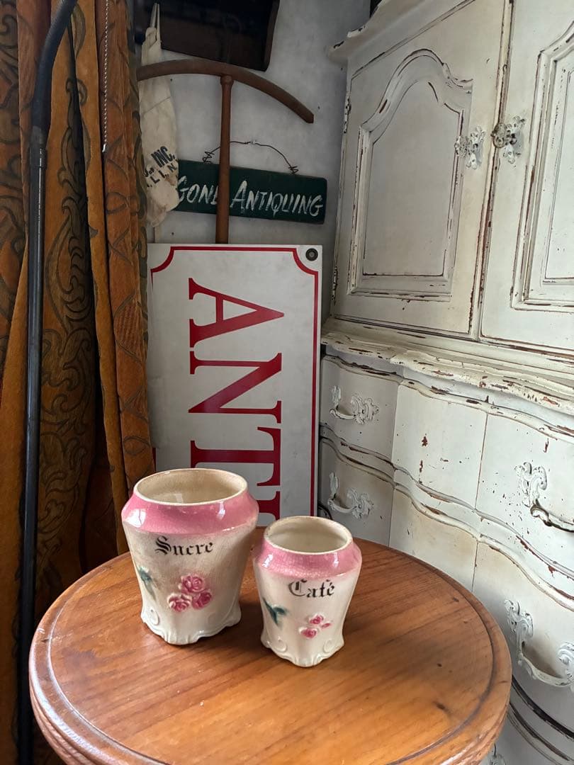 フランス　アンティーク　陶器　キャニスター　バルボティーヌ　ローズ　ピンクBレア