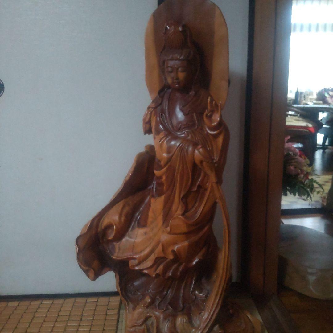 観音菩薩様 約1m 木製 仏像風彫刻 一本の木の根っこで作られてます