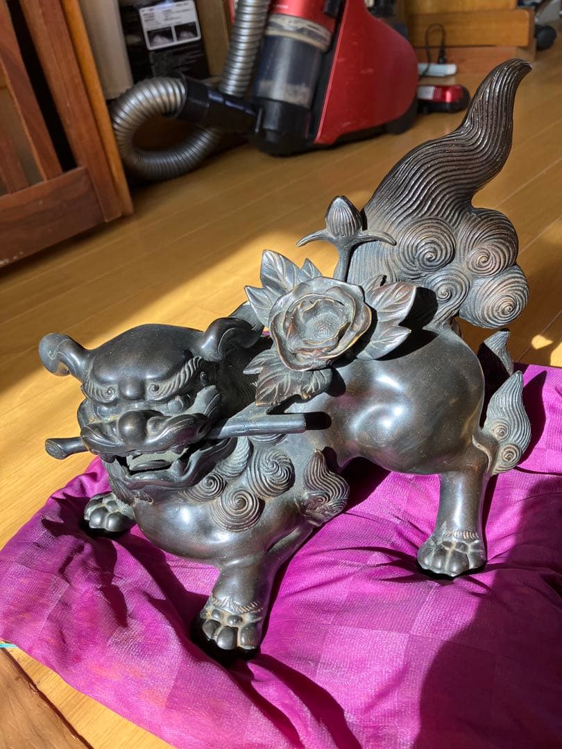 唐銅 金工家 照雲 唐獅子牡丹 銅置物 銅製