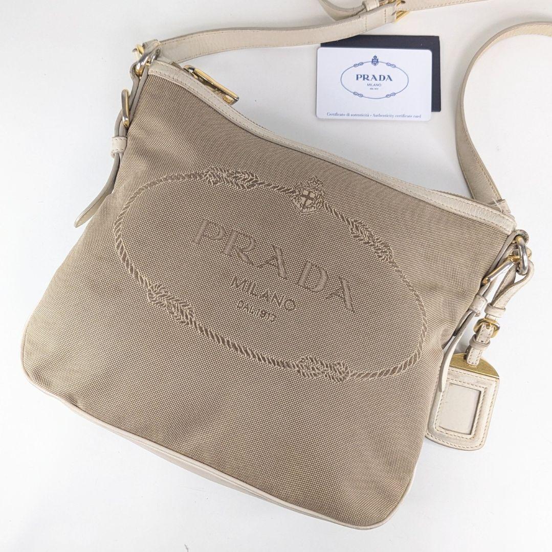 PRADA　プラダ　ショルダーバッグ　キャンバス　レザー　ロゴ ジャガード