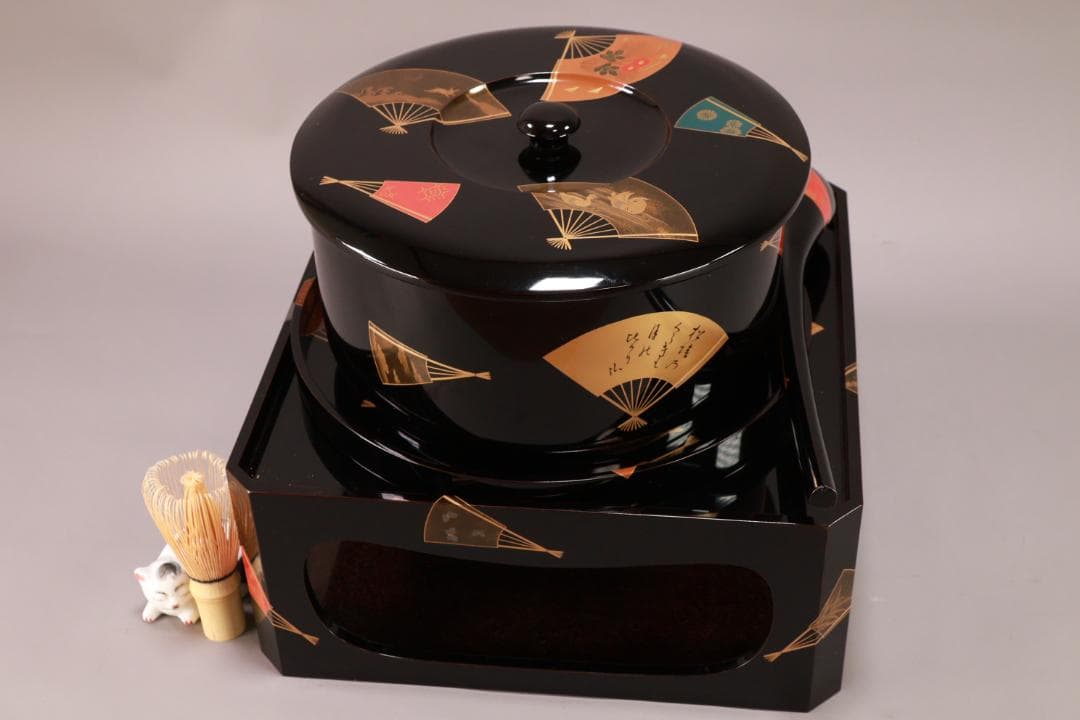 輪島塗　扇面金蒔絵　お櫃　はんがい　受け盆　お櫃台　会席　茶懐石　② BJ081