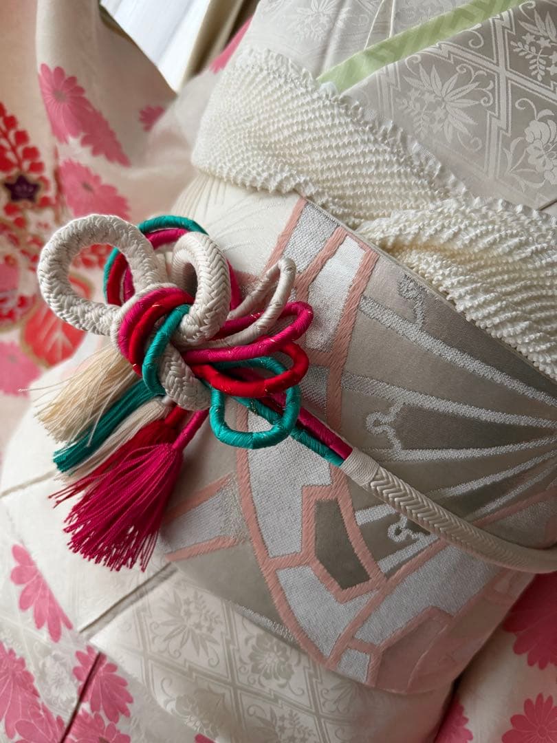 振袖フルセット アイボリー×ピンク×コーラル×ペールブルー×ゴールド 古典柄