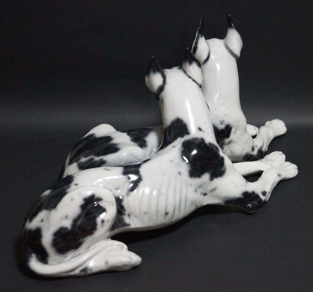イタリア製Ceramiche Ronzan大型可愛らしい2匹グレート デーン置物