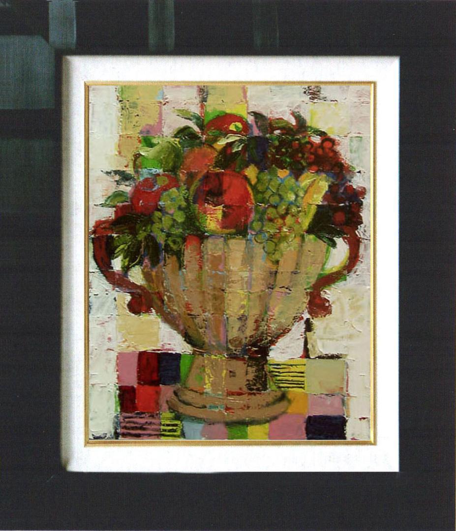 油絵 菅家令子 絵 絵画インテリア 額付(黒) uF6-113002 静物 果物
