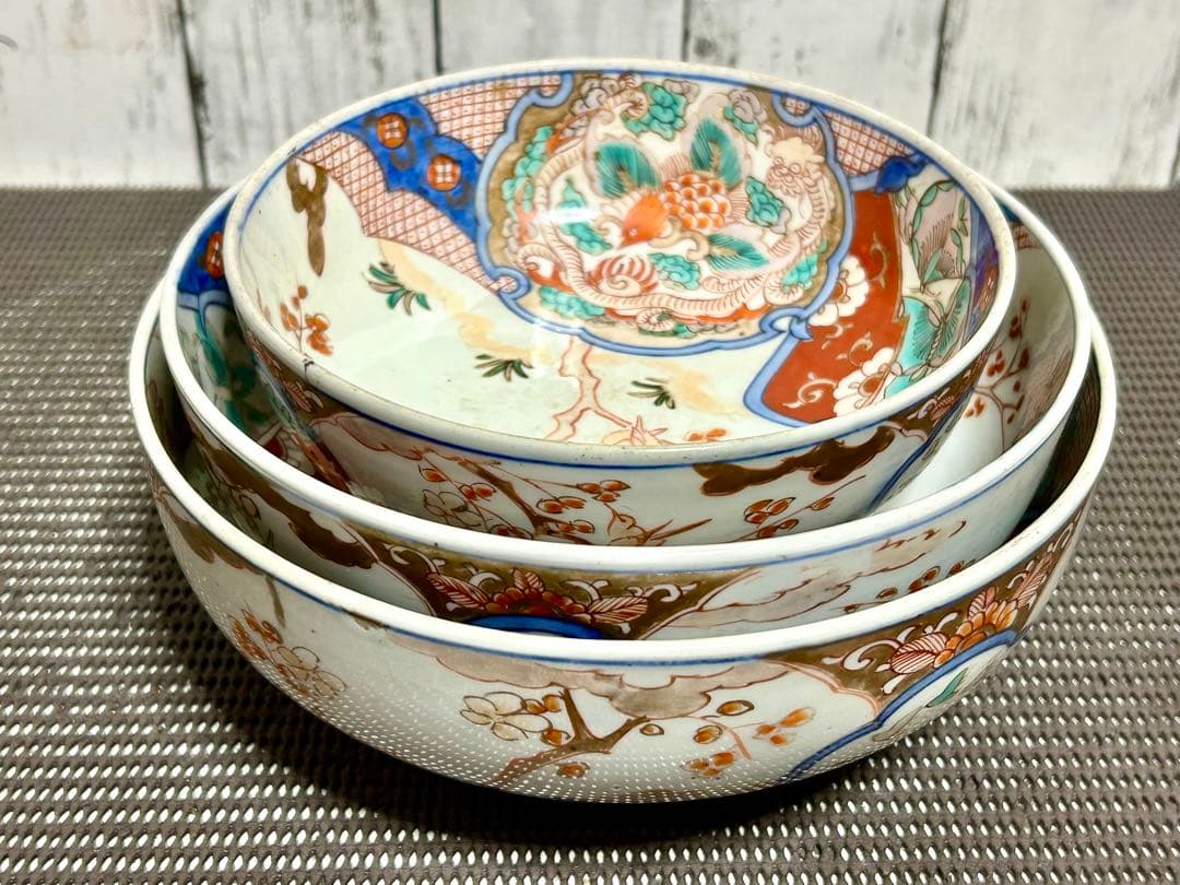 古伊万里　上手物　三重鉢　花鳥図　龍　縁起物　金彩色絵　江戸〜明治期時代物/骨董