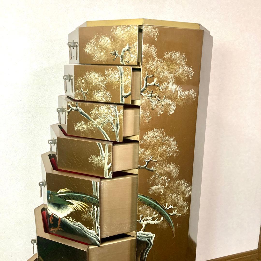 中国家具 八角型 8杯 引き出し 箪笥 チェスト 花台 高卓 飾り台