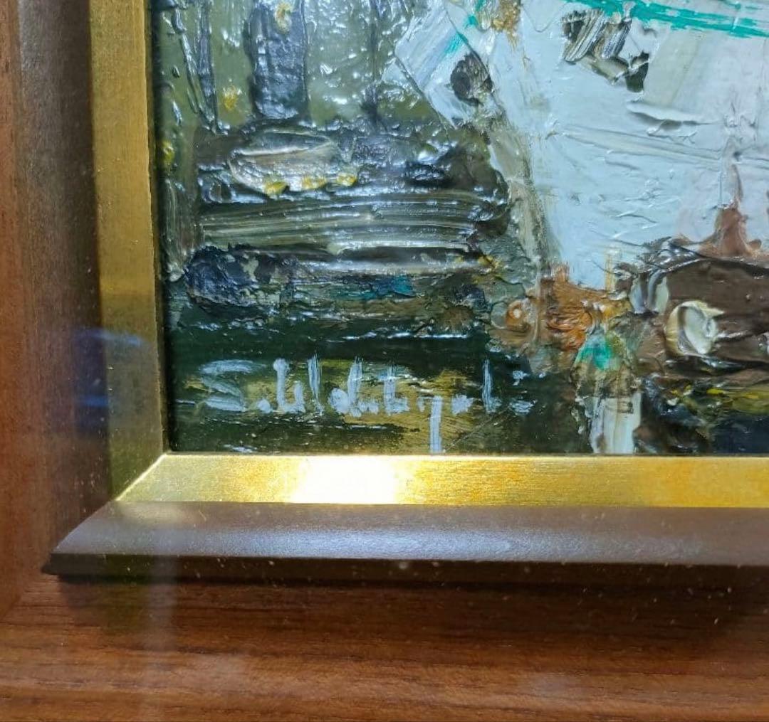 若林茂佳　港　油絵　額装　油彩